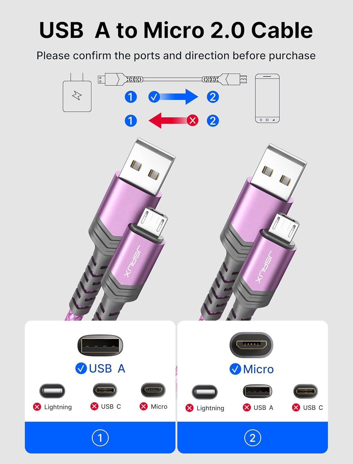 imageJSAUX Micro USB Cable for Android 2Pack 66FT Kindle Charger Cord Replacement Nylon Braided USB Micro Charging Cable Compatible with Galaxy S7 S6 J7 Edge Note 5 Kindle MP3BluePurple