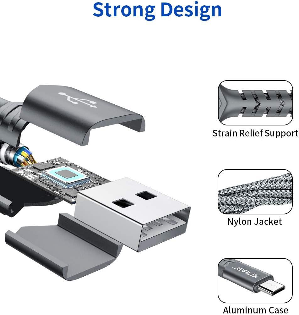 imageJSAUX Micro USB Cable for Android 2Pack 66FT Kindle Charger Cord Replacement Nylon Braided USB Micro Charging Cable Compatible with Galaxy S7 S6 J7 Edge Note 5 Kindle MP3BlueGrey