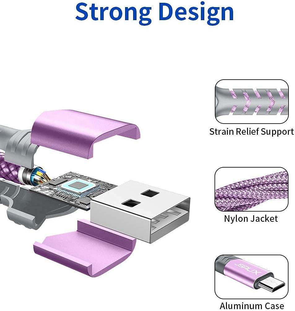 imageJSAUX Micro USB Cable for Android 2Pack 66FT Kindle Charger Cord Replacement Nylon Braided USB Micro Charging Cable Compatible with Galaxy S7 S6 J7 Edge Note 5 Kindle MP3BluePurple