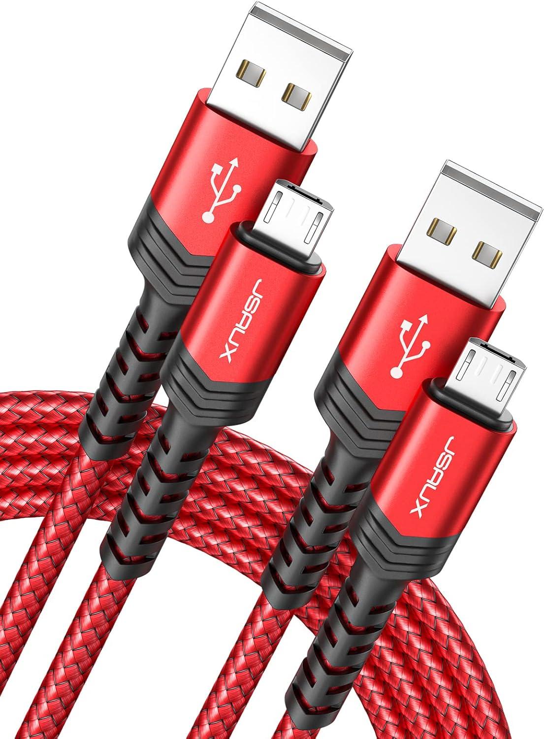 imageJSAUX Micro USB Cable for Android 2Pack 66FT Kindle Charger Cord Replacement Nylon Braided USB Micro Charging Cable Compatible with Galaxy S7 S6 J7 Edge Note 5 Kindle MP3BlueRED