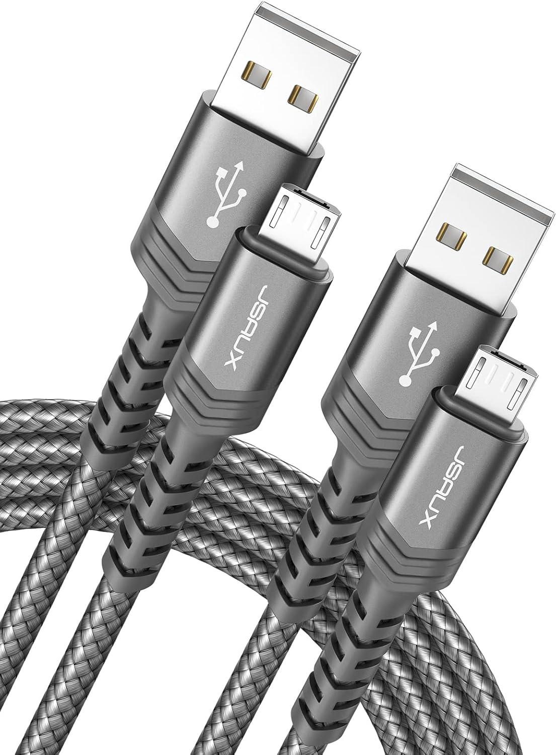 imageJSAUX Micro USB Cable for Android 2Pack 66FT Kindle Charger Cord Replacement Nylon Braided USB Micro Charging Cable Compatible with Galaxy S7 S6 J7 Edge Note 5 Kindle MP3BlueGrey