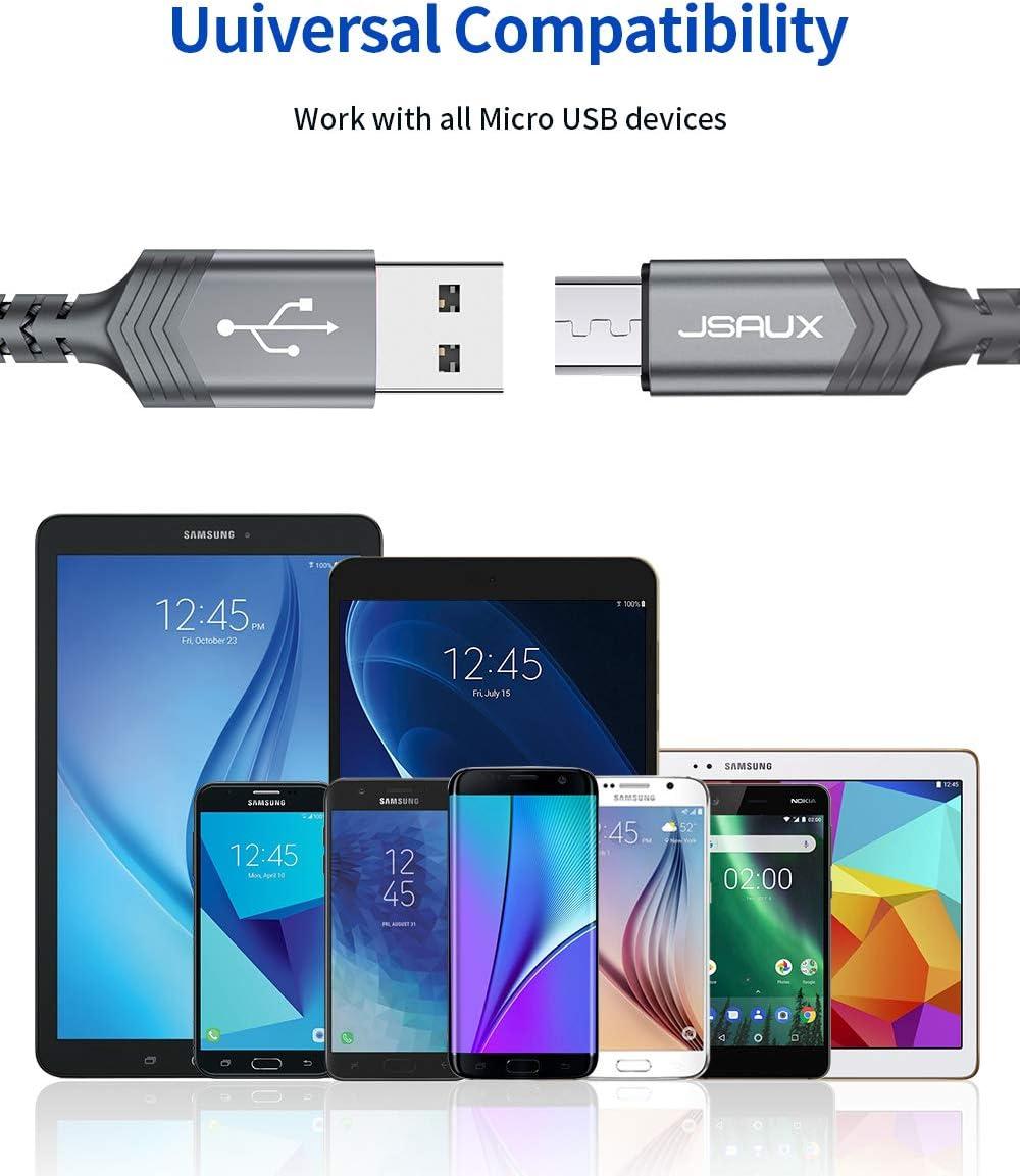 imageJSAUX Micro USB Charger Cable 3Pack 33ft66ft10ft Android Charger Micro USB to USB A Nylon Braided Cord Compatible with Samsung Galaxy S6 S7 Edge Note 5 Kindle and MoreGreenGrey