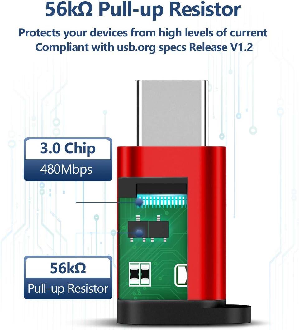 imageJSAUX Micro USB Female to USB C Adapter 4Pack Aluminum USB Type C Adapter with Keychain Fast Charging Compatible with Samsung Galaxy S10 S9 S8 Plus Note 9 8 LG V30 G5 G6 Moto Z Z2 more GreyRed