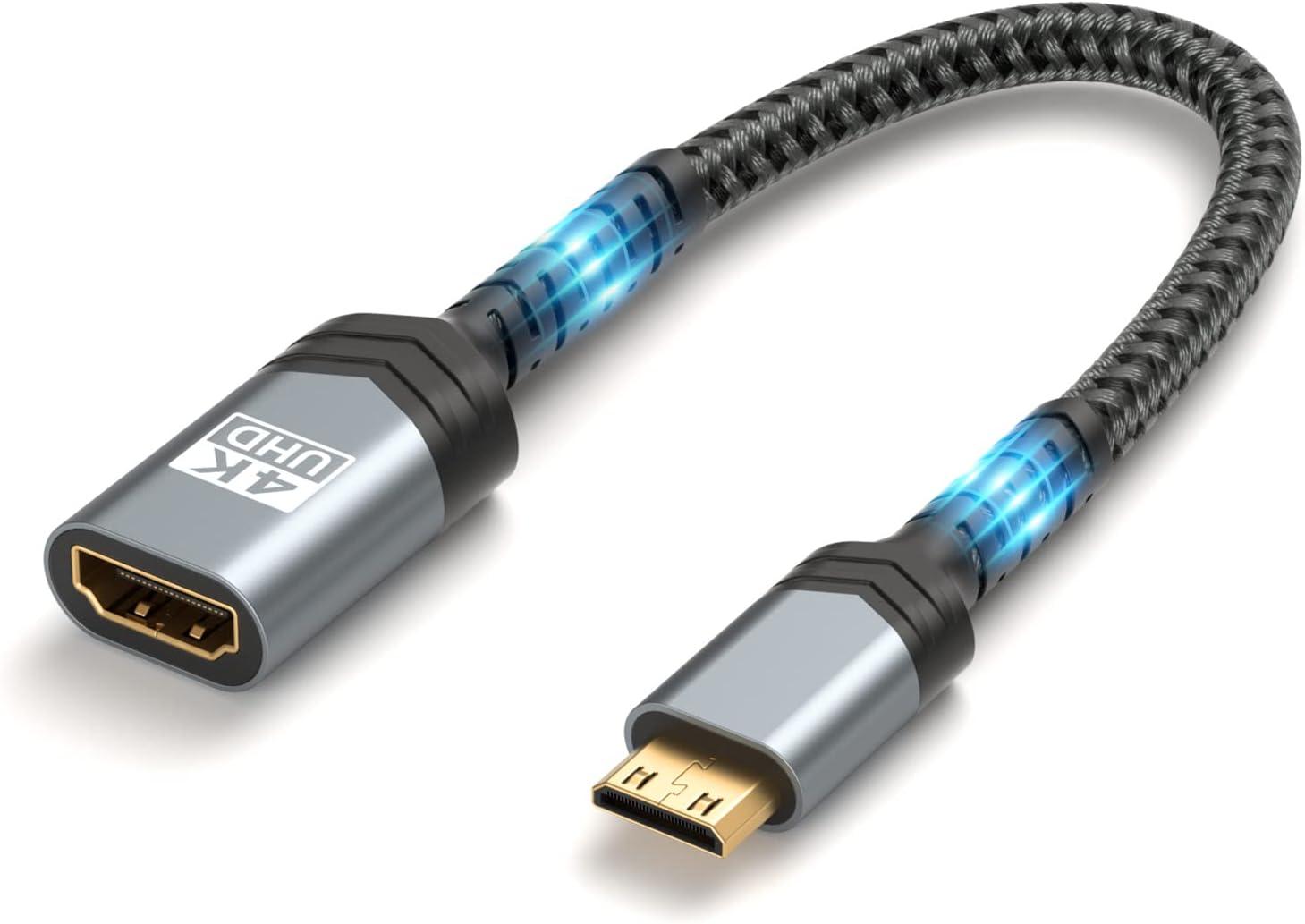 imageJSAUX Mini HDMI to HDMI Adapter Mini HDMI Male to HDMI Female Cable with 4K 60Hz HDR 3D 18Gbps Compatible with Camera Camcorder Raspberry Pi Zero Laptop TabletGrayGray
