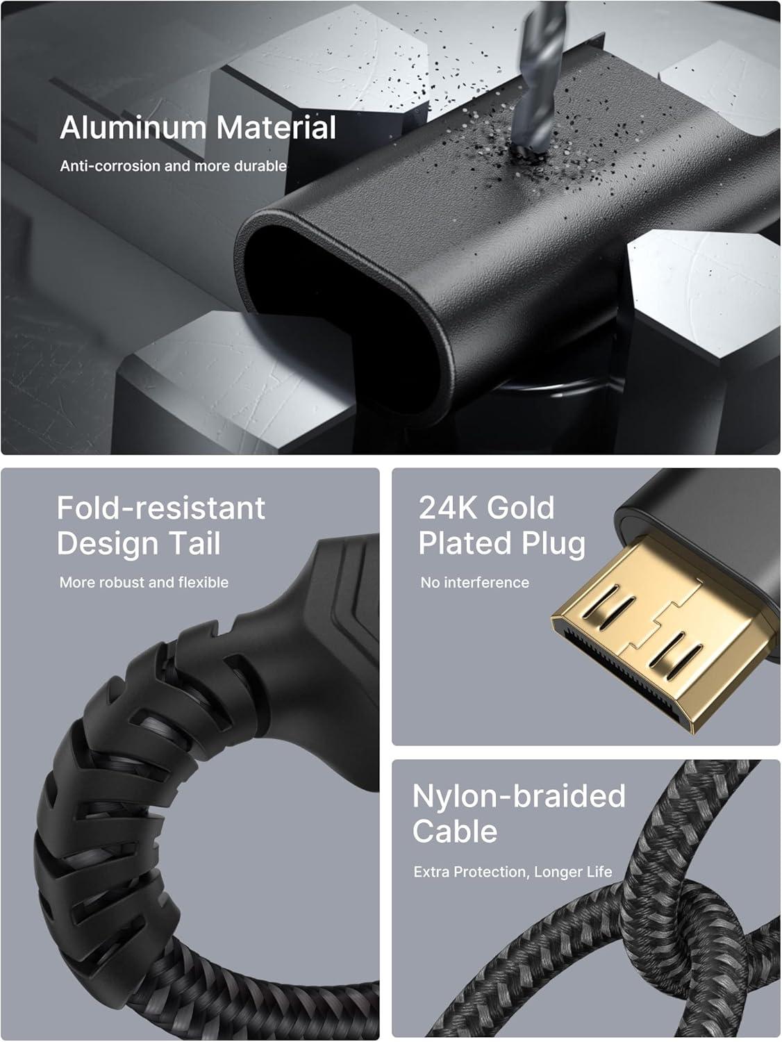 imageJSAUX Mini HDMI to HDMI Adapter Mini HDMI Male to HDMI Female Cable with 4K 60Hz HDR 3D 18Gbps Compatible with Camera Camcorder Raspberry Pi Zero Laptop TabletGrayBlack