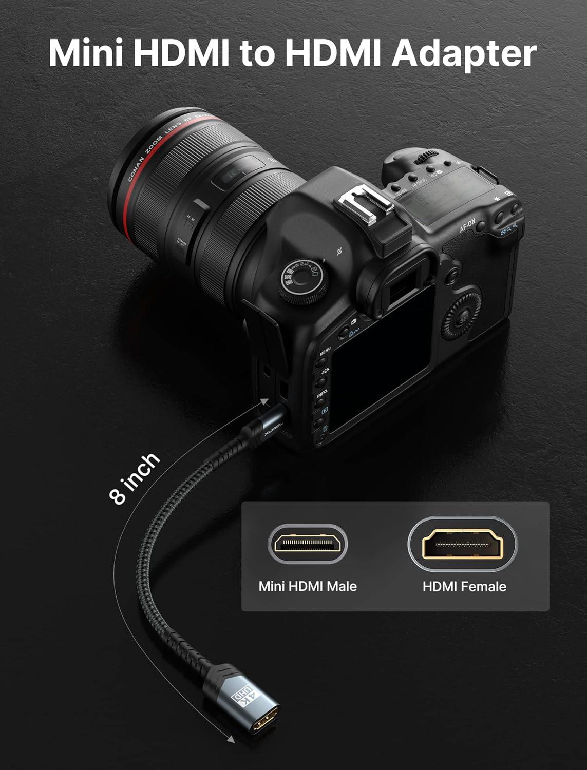 imageJSAUX Mini HDMI to HDMI Adapter Mini HDMI Male to HDMI Female Cable with 4K 60Hz HDR 3D 18Gbps Compatible with Camera Camcorder Raspberry Pi Zero Laptop TabletGrayGray