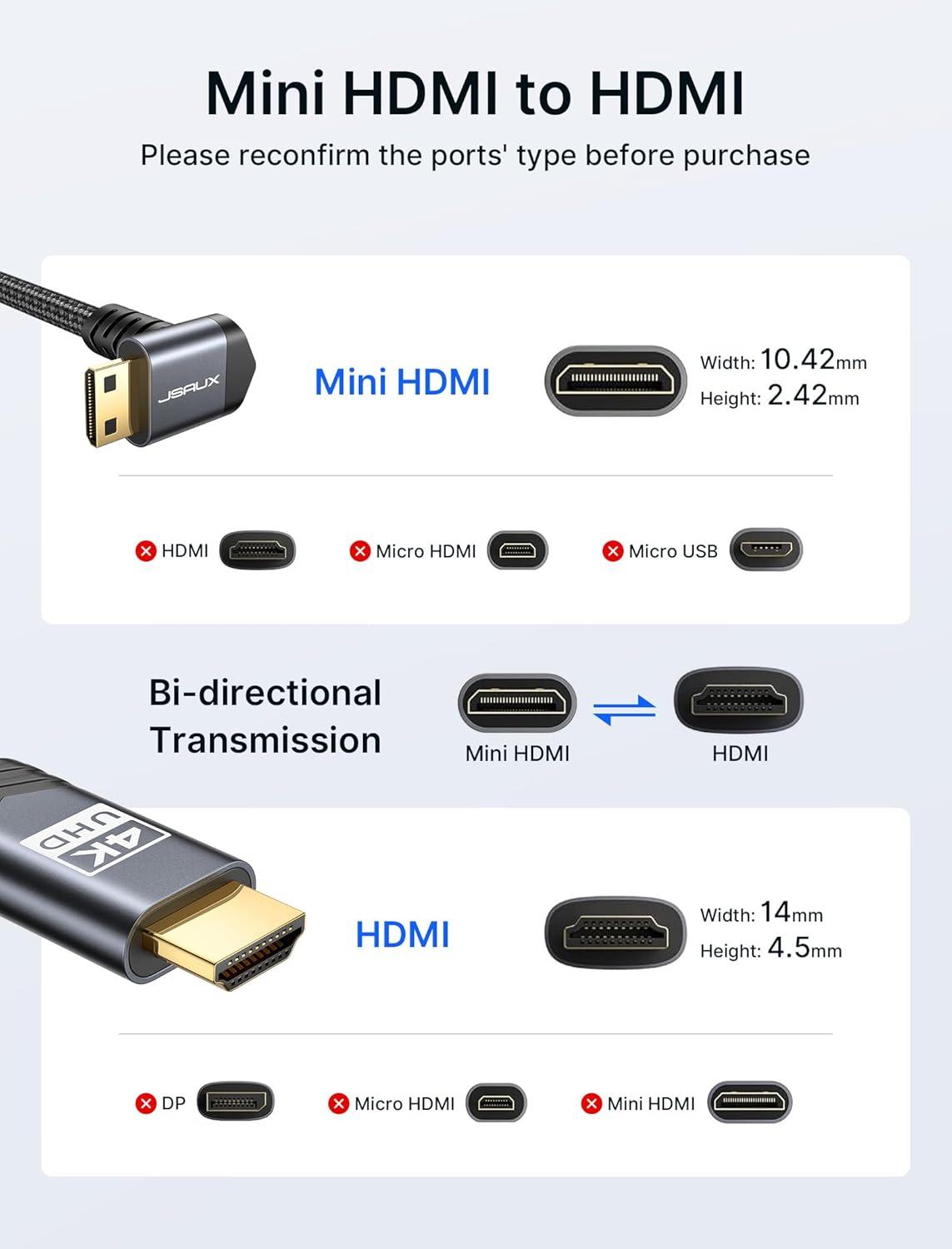 imageJSAUX Mini HDMI to HDMI Cable 6FT Aluminum Shell Braided High Speed 4K 60Hz HDMI 20 Cord Compatible with Camera Camcorder Tablet and GraphicsVideo Card Laptop Raspberry Pi Zero W GreyGrey