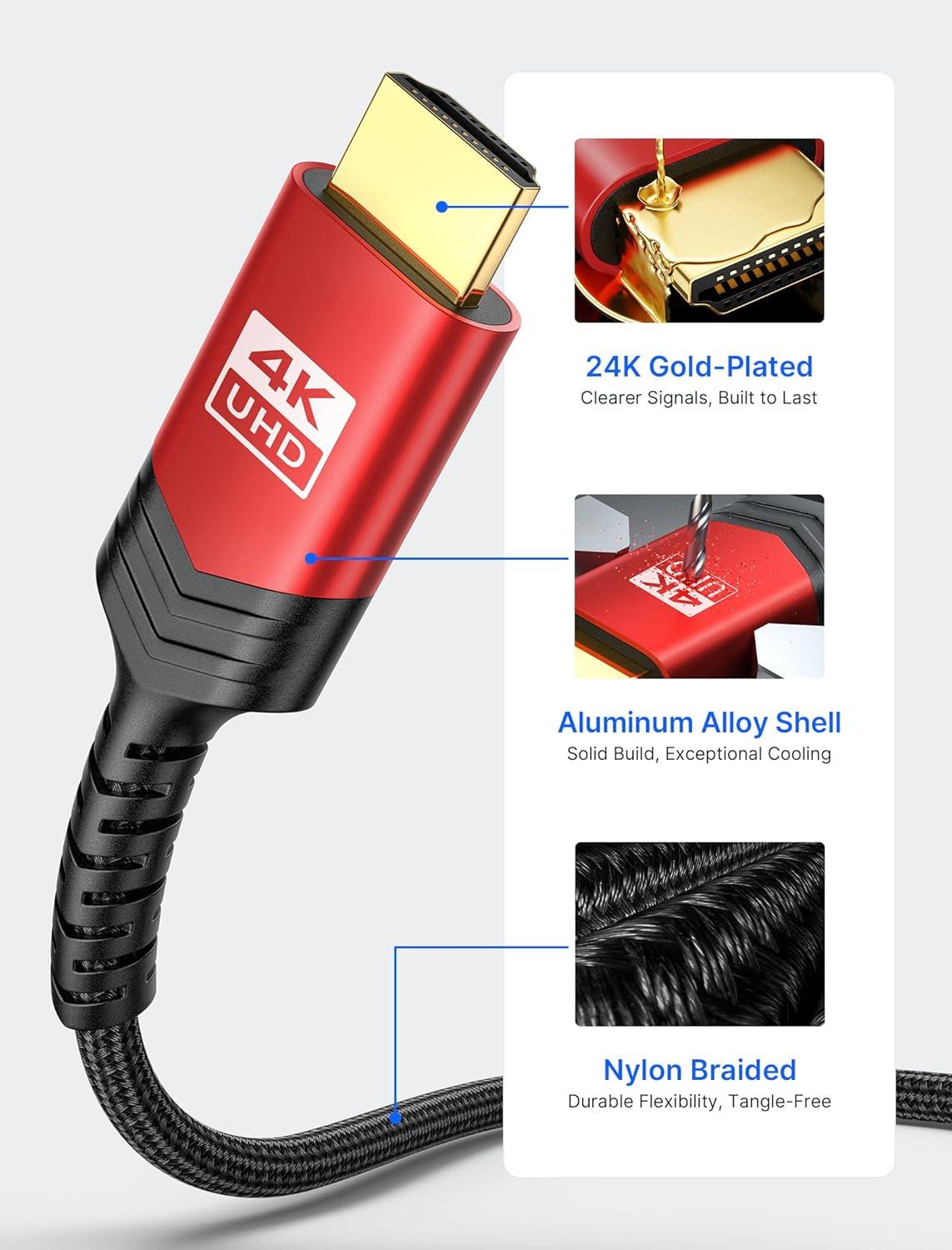 imageJSAUX Mini HDMI to HDMI Cable 6FT Aluminum Shell Braided High Speed 4K 60Hz HDMI 20 Cord Compatible with Camera Camcorder Tablet and GraphicsVideo Card Laptop Raspberry Pi Zero W GreyRed