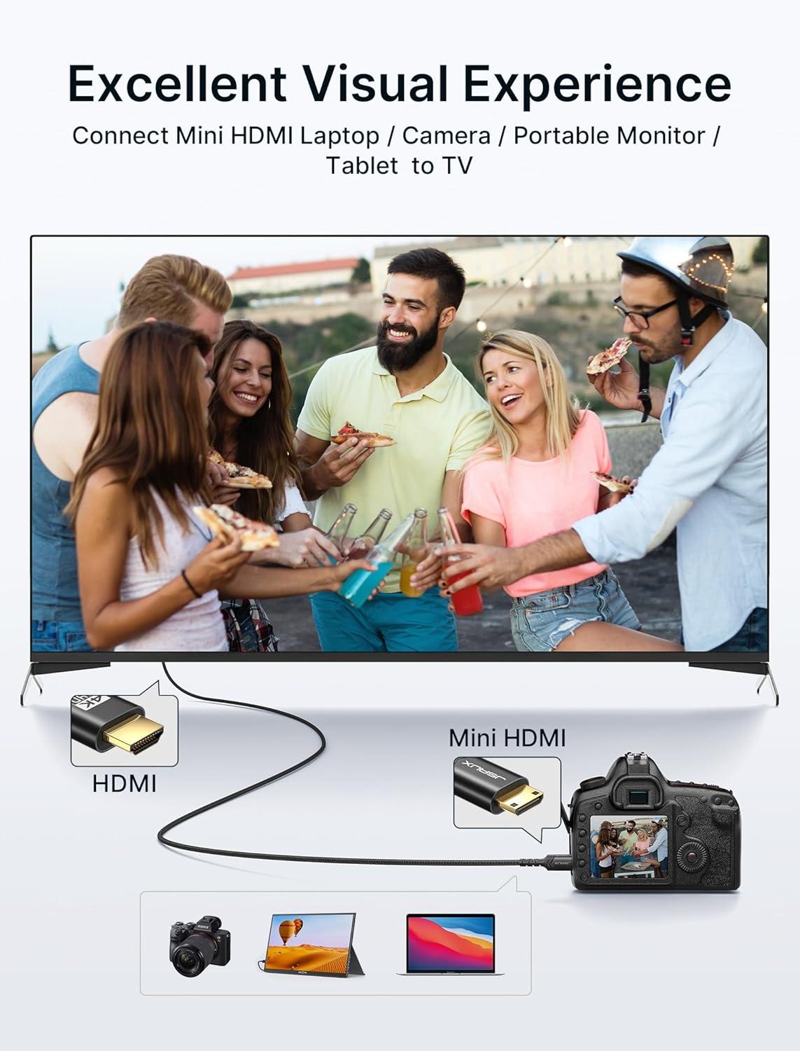 imageJSAUX Mini HDMI to HDMI Cable 6FT Aluminum Shell Braided High Speed 4K 60Hz HDMI 20 Cord Compatible with Camera Camcorder Tablet and GraphicsVideo Card Laptop Raspberry Pi Zero W GreyBlack