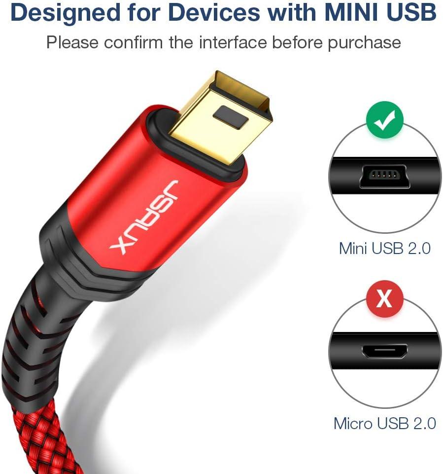 imageJSAUX Mini USB Cable2Pack 33ft66ft USB 20 Type A to Mini B Fast Charging Braided Cord for GoPro Hero 3 PS3 Controller MP3 Player Dash Cam Garmin Nuvi GPS Camera Blue Yeti RedRed