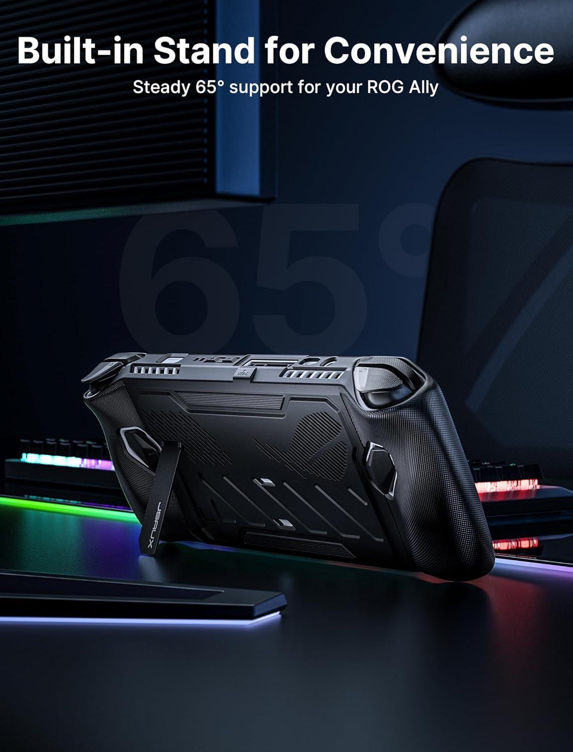 imageJSAUX ModCase for ROG Ally PC0109 Protective Case with Detachable Front Shell Kickstand Back Cover and Long ampamp Short HookandLoop Straps  Basic SetBlack