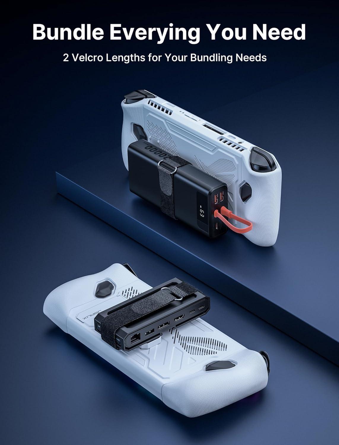 imageJSAUX ModCase for ROG Ally with 20000mAh Power Bank Detachable Front Shell Protective Case Metal Bracket and Strap Compatible with ASUS ROG Ally Accessories Power Bank SetWhite PC0109