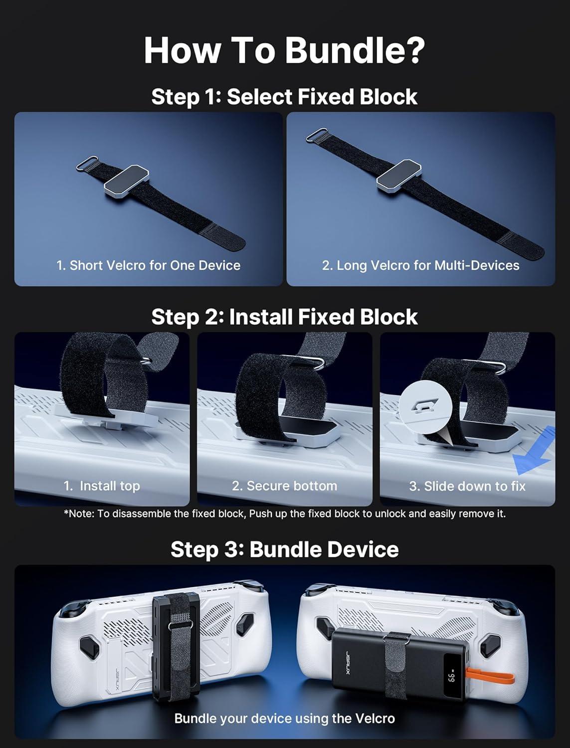 imageJSAUX ModCase for ROG Ally with 20000mAh Power Bank Detachable Front Shell Protective Case Metal Bracket and Strap Compatible with ASUS ROG Ally Accessories Power Bank SetWhite PC0109