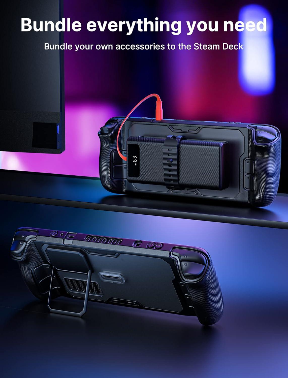 imageJSAUX PC0104 ModCase Compatible with Steam Deck Steam Deck Case Comprehensive Protection Include Detachable Front Shell Body Protective Shell Metal Bracket and Strap  Basic SetBasic Set