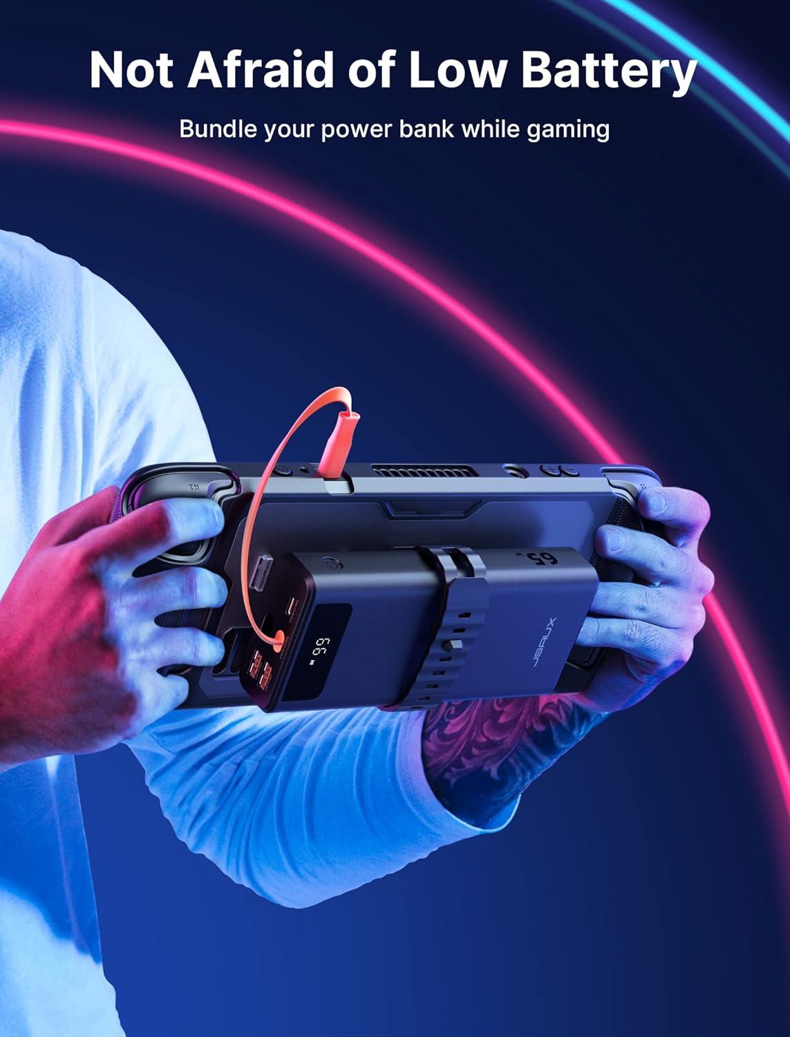 imageJSAUX PC0104 ModCase Compatible with Steam Deck Steam Deck Case Comprehensive Protection Include Detachable Front Shell Body Protective Shell Metal Bracket and Strap  Basic SetPower Bank Set