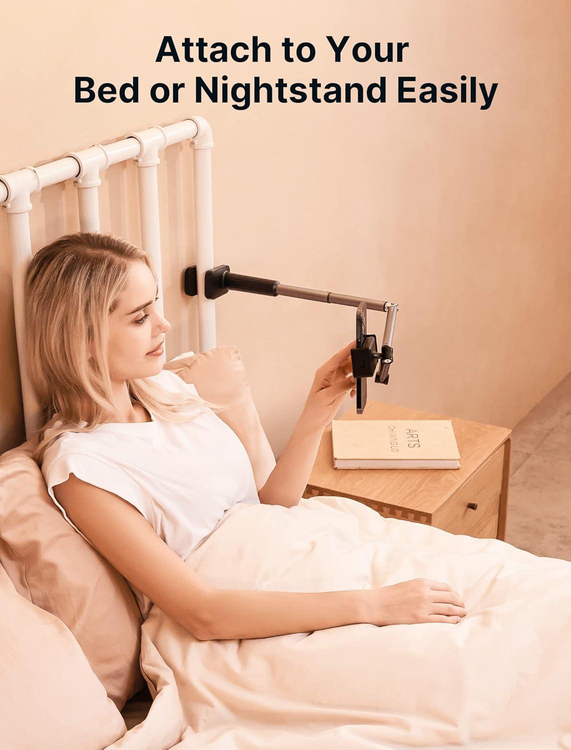 imageJSAUX Phone Holder for Desk and Bed Compatible with iPhone 16 15 14 13 12 Overhead Phone Mount Gooseneck Phone Stand Flexible 360 Lazy Long Arm Clamp Clip for Table Bedside 1Pack BlackBlack