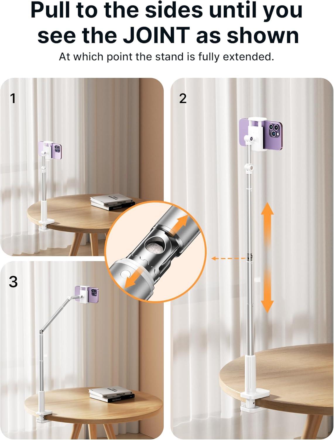 imageJSAUX Phone Holder for Desk and Bed Compatible with iPhone 16 15 14 13 12 Overhead Phone Mount Gooseneck Phone Stand Flexible 360 Lazy Long Arm Clamp Clip for Table Bedside 1Pack BlackWhite