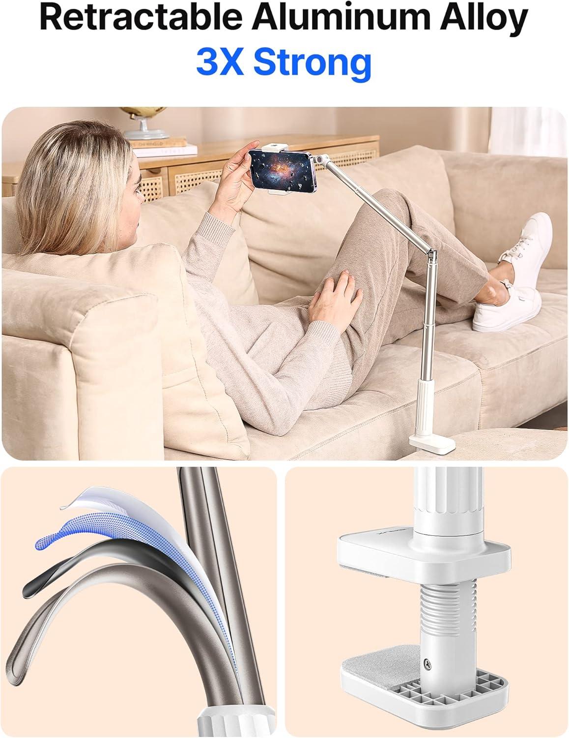 imageJSAUX Phone Holder for Desk and Bed Compatible with iPhone 16 15 14 13 12 Overhead Phone Mount Gooseneck Phone Stand Flexible 360 Lazy Long Arm Clamp Clip for Table Bedside 1Pack BlackWhite