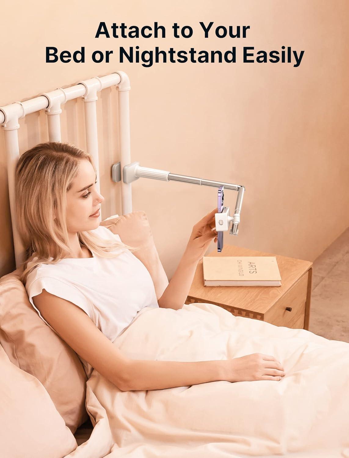 imageJSAUX Phone Holder for Desk and Bed Compatible with iPhone 16 15 14 13 12 Overhead Phone Mount Gooseneck Phone Stand Flexible 360 Lazy Long Arm Clamp Clip for Table Bedside 1Pack BlackWhite