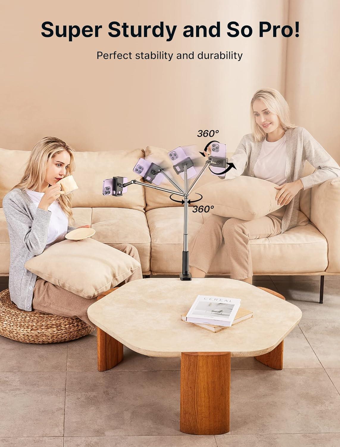 imageJSAUX Phone Holder for Desk and Bed Compatible with iPhone 16 15 14 13 12 Overhead Phone Mount Gooseneck Phone Stand Flexible 360 Lazy Long Arm Clamp Clip for Table Bedside 1Pack BlackBlack