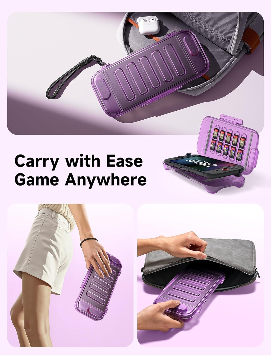 imageJSAUX Protective Case for Nintendo Switch 2 2025 Hard Carrying Shell Slim ampamp Portable Dustproof Builtin 10 Game Card Slot TravelCarry Full Protection Cover  Translucent Black PC0116Purple