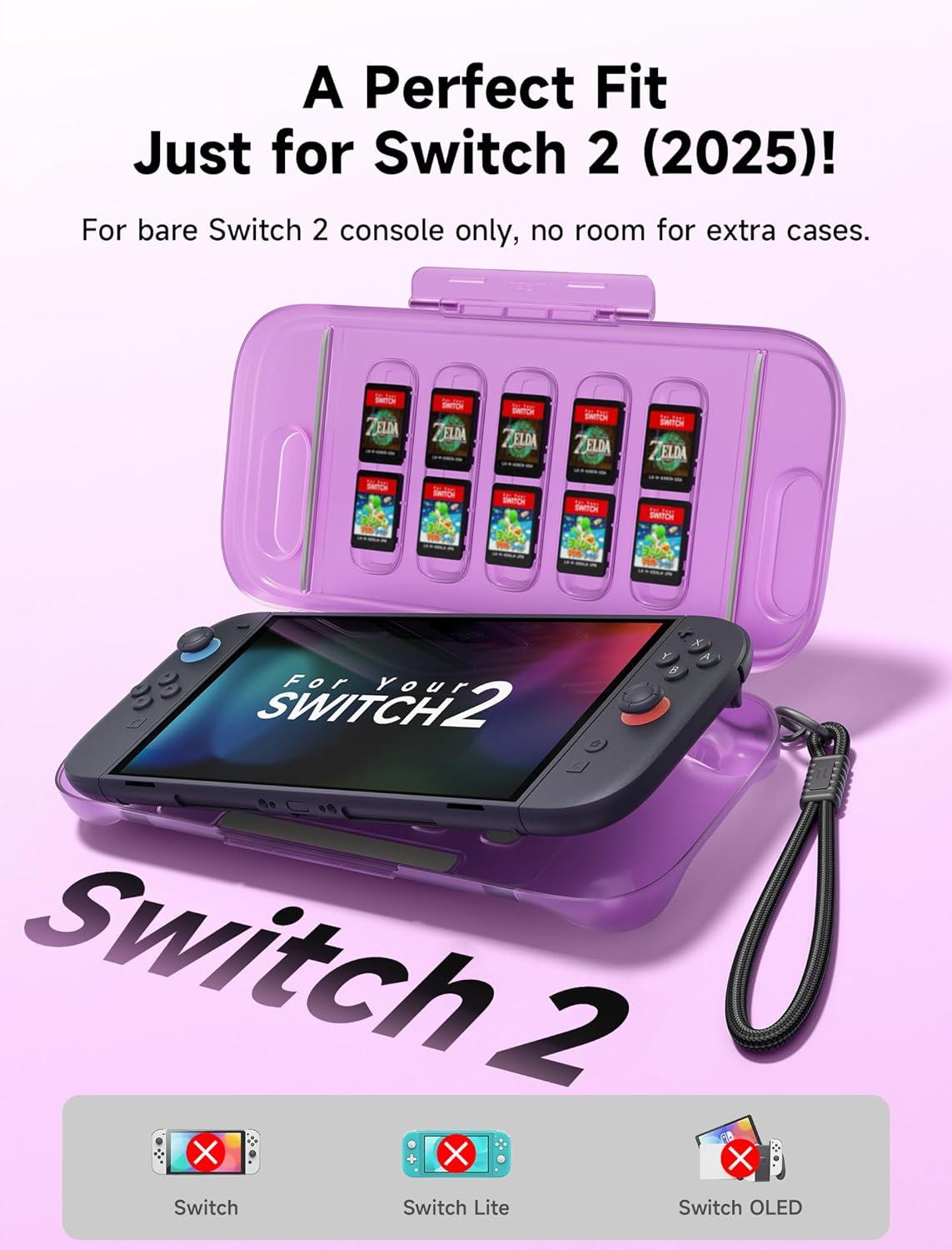 imageJSAUX Protective Case for Nintendo Switch 2 2025 Hard Carrying Shell Slim ampamp Portable Dustproof Builtin 10 Game Card Slot TravelCarry Full Protection Cover  Translucent Black PC0116Purple