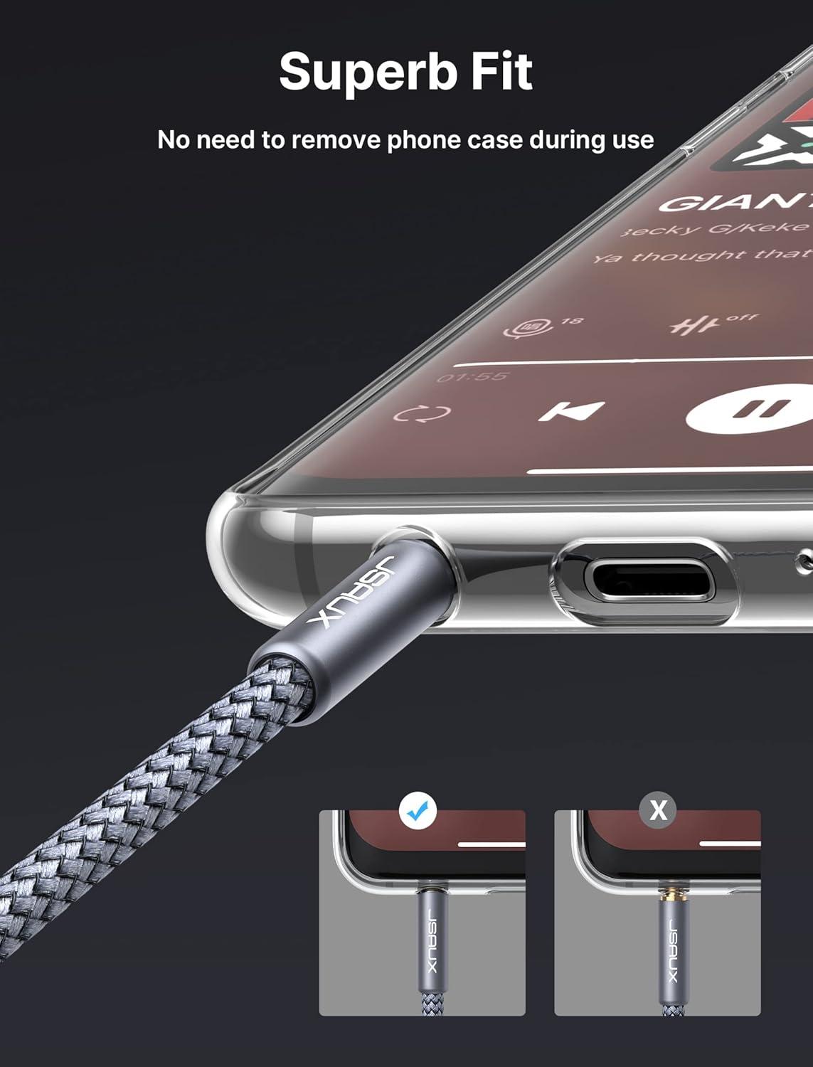 imageJSAUX RCA to 35mm Cable 66ft Aux to RCA Headphone Male to Male Jack Adapter Nylon Braided 18 Audio Y Cord for Smartphones MP3 Tablets Speakers HDTV GreyGrey