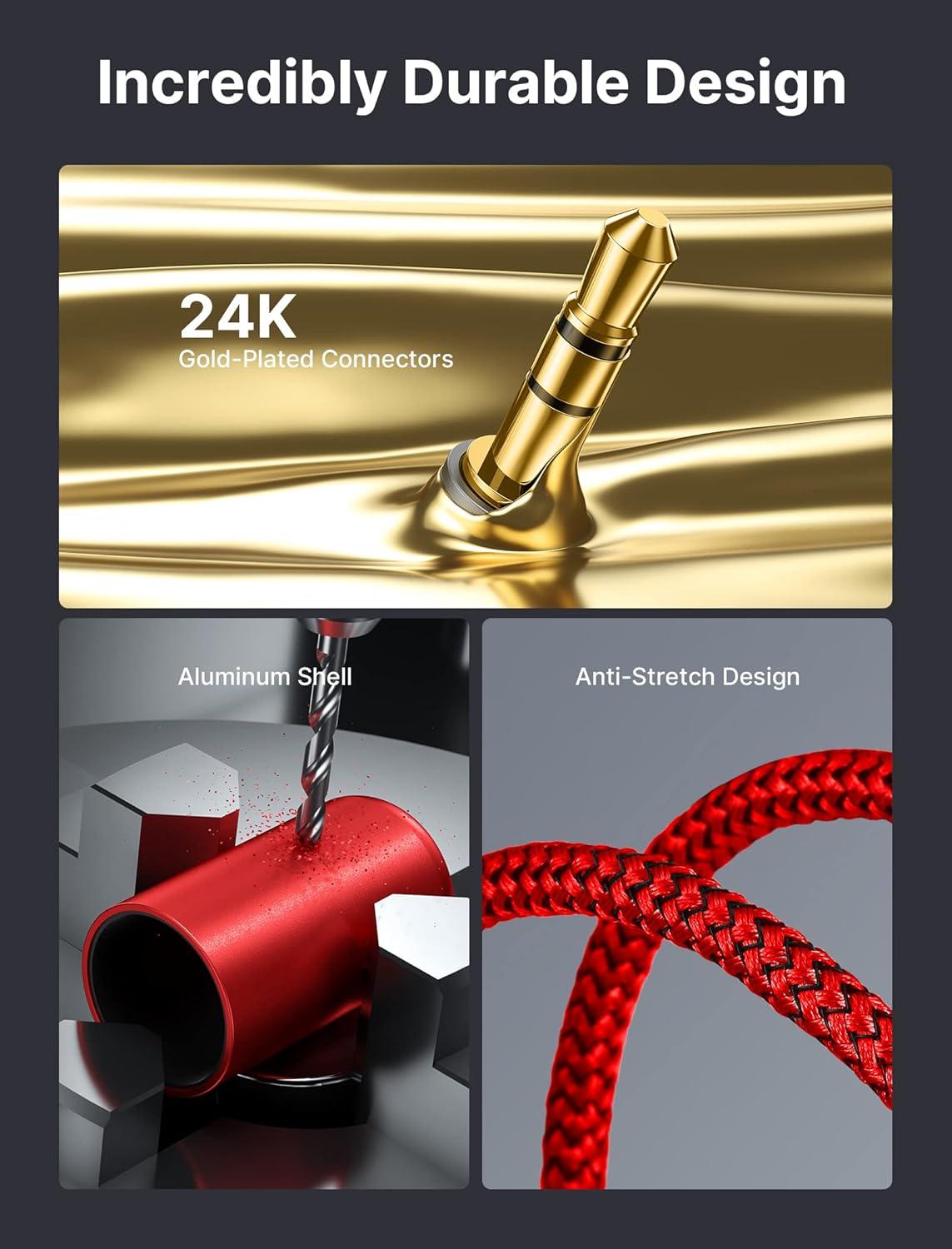 imageJSAUX RCA to 35mm Cable 66ft Aux to RCA Headphone Male to Male Jack Adapter Nylon Braided 18 Audio Y Cord for Smartphones MP3 Tablets Speakers HDTV GreyRed