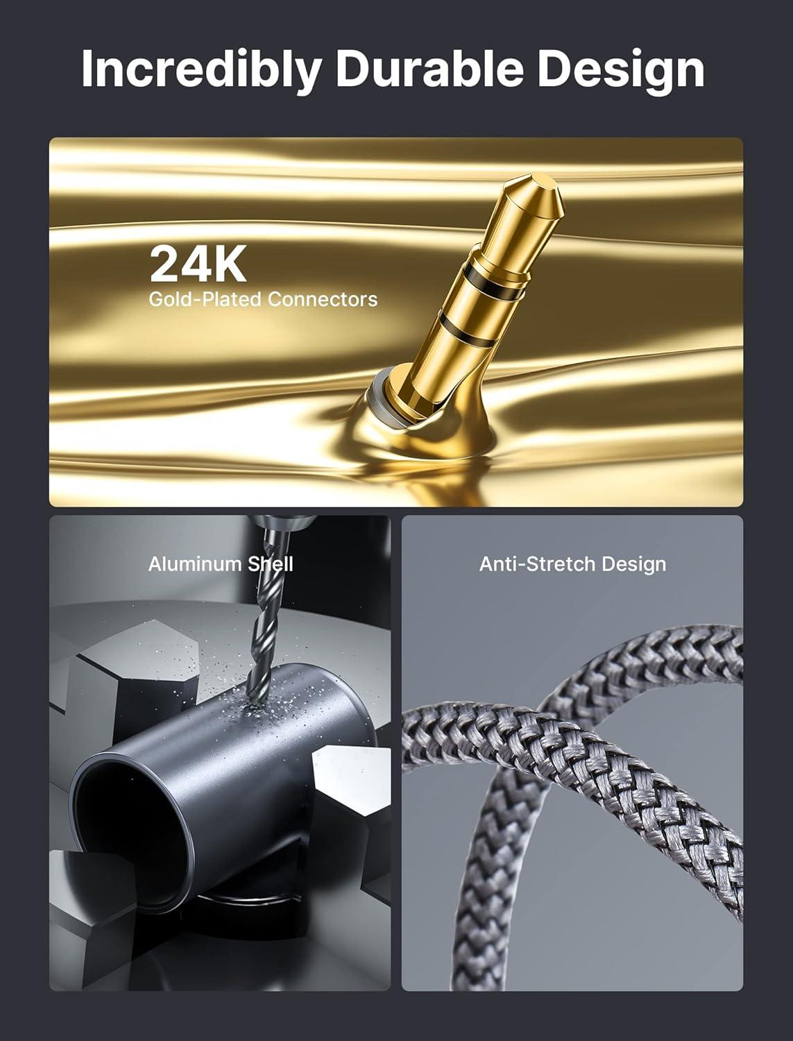 imageJSAUX RCA to 35mm Cable 66ft Aux to RCA Headphone Male to Male Jack Adapter Nylon Braided 18 Audio Y Cord for Smartphones MP3 Tablets Speakers HDTV GreyGrey