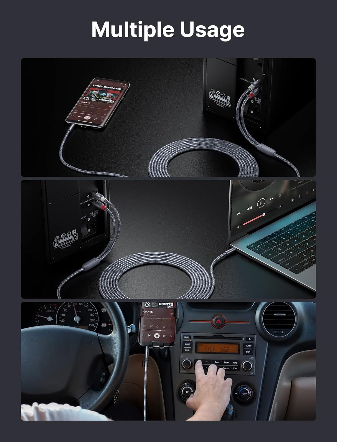 imageJSAUX RCA to 35mm Cable 66ft Aux to RCA Headphone Male to Male Jack Adapter Nylon Braided 18 Audio Y Cord for Smartphones MP3 Tablets Speakers HDTV GreyGrey