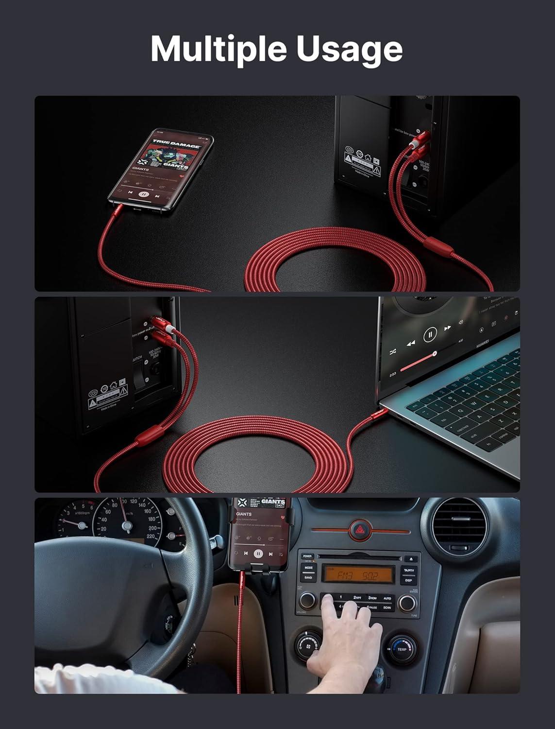 imageJSAUX RCA to 35mm Cable 66ft Aux to RCA Headphone Male to Male Jack Adapter Nylon Braided 18 Audio Y Cord for Smartphones MP3 Tablets Speakers HDTV GreyRed