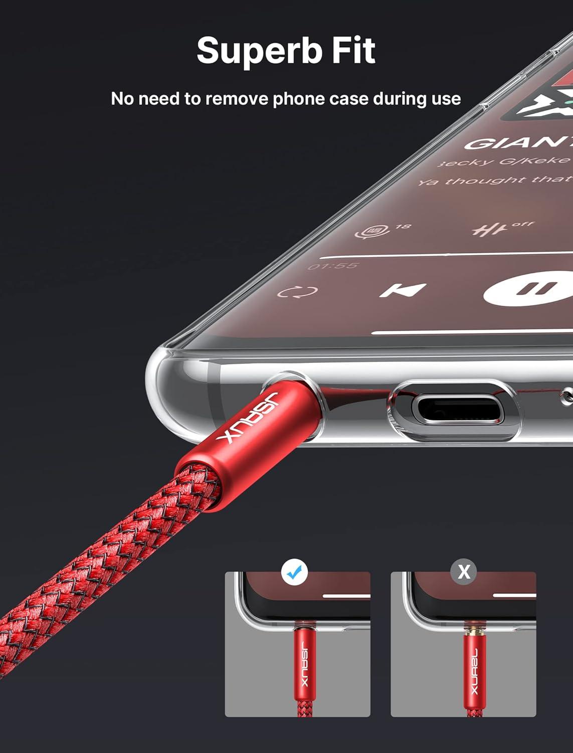 imageJSAUX RCA to 35mm Cable 66ft Aux to RCA Headphone Male to Male Jack Adapter Nylon Braided 18 Audio Y Cord for Smartphones MP3 Tablets Speakers HDTV GreyRed