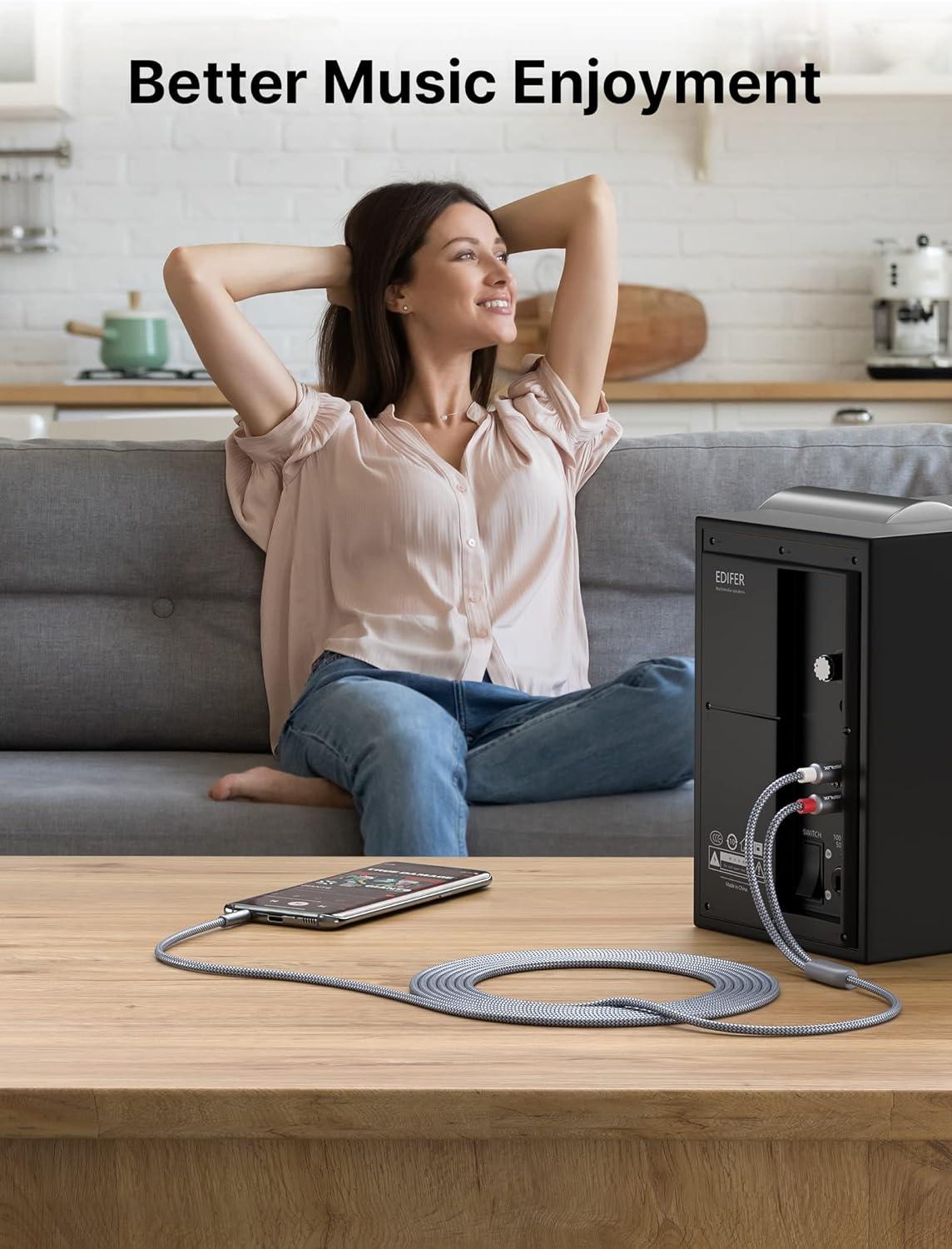 imageJSAUX RCA to 35mm Cable 66ft Aux to RCA Headphone Male to Male Jack Adapter Nylon Braided 18 Audio Y Cord for Smartphones MP3 Tablets Speakers HDTV GreyGrey