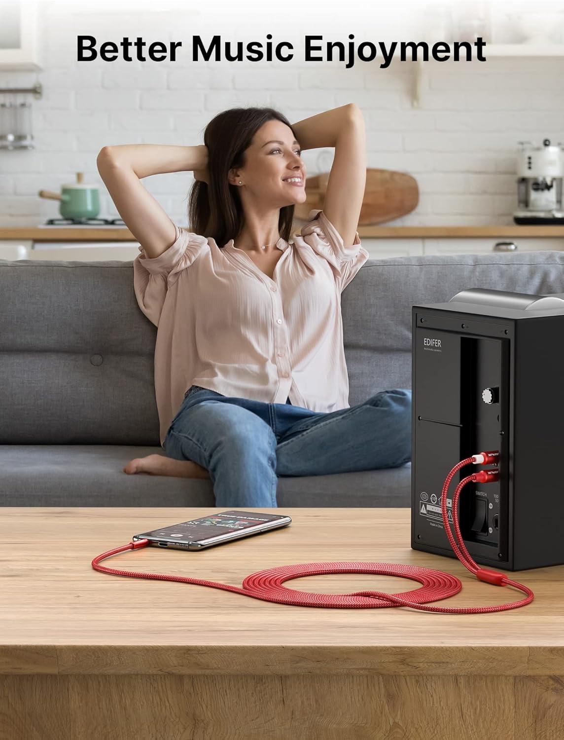 imageJSAUX RCA to 35mm Cable 66ft Aux to RCA Headphone Male to Male Jack Adapter Nylon Braided 18 Audio Y Cord for Smartphones MP3 Tablets Speakers HDTV GreyRed