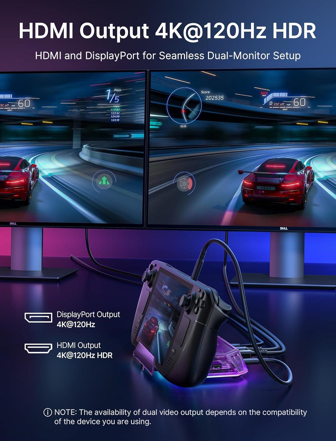 imageJSAUX RGB Docking Station for Steam Deck OLEDROG AllyLegion Go 12in1 Dock for Steam Deck with 4K120Hz HDMI DisplayPort Gigabit Ethernet USB C 32 USB A 3220 SDTF Slots 35mm JackAmethystAmethyst