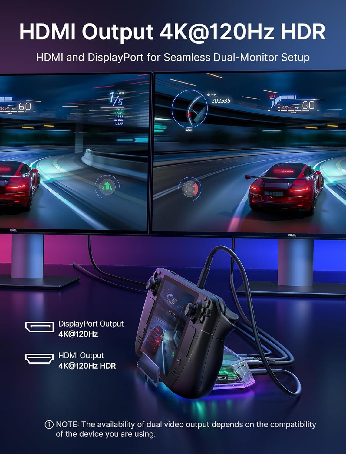 imageJSAUX RGB Docking Station for Steam Deck OLEDROG AllyLegion Go 12in1 Dock for Steam Deck with 4K120Hz HDMI DisplayPort Gigabit Ethernet USB C 32 USB A 3220 SDTF Slots 35mm JackAmethystCrystal