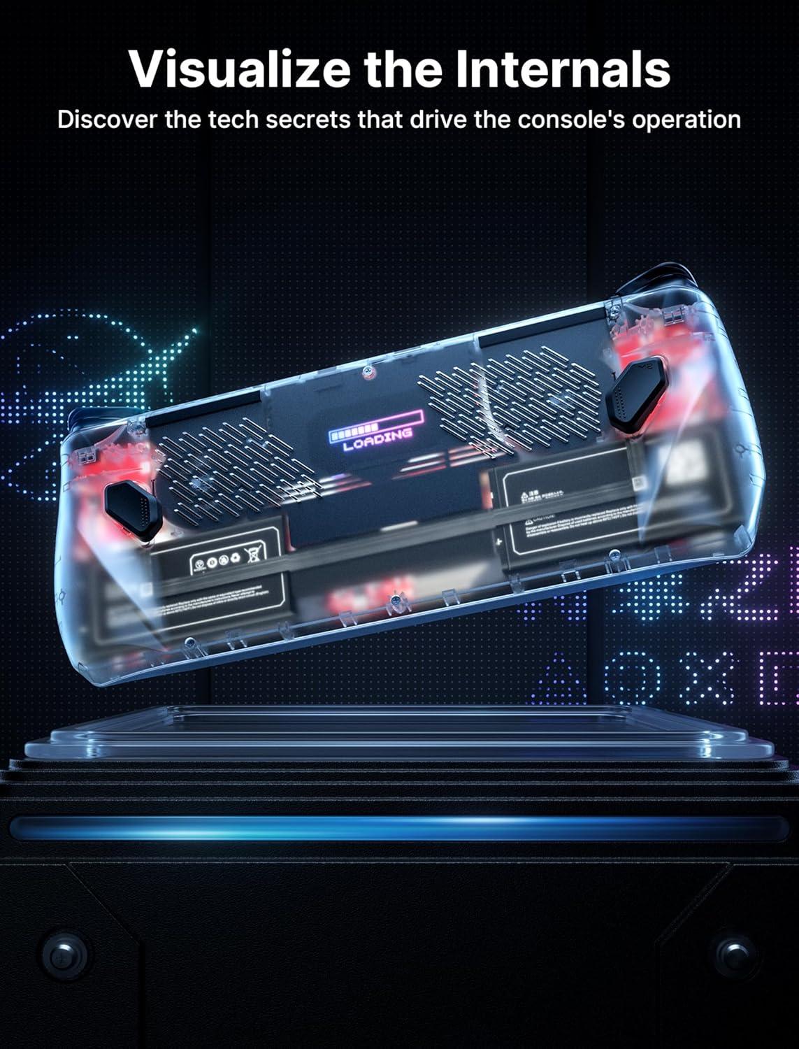 imageJSAUX RGB Transparent Back Plate Compatible with ROG Ally X ROG Ally X Case Accessories with Silicone Grip and Cooling Module DIY Replacement Shellfor ROG Ally