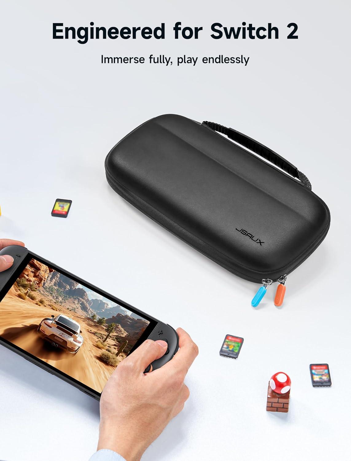 imageJSAUX Slim Carrying Case for Nintendo Switch 2 2025 Portable Switch 2 Case with 10 Game Slots Protective Hard Shell for Travel and Storage BlueBlack