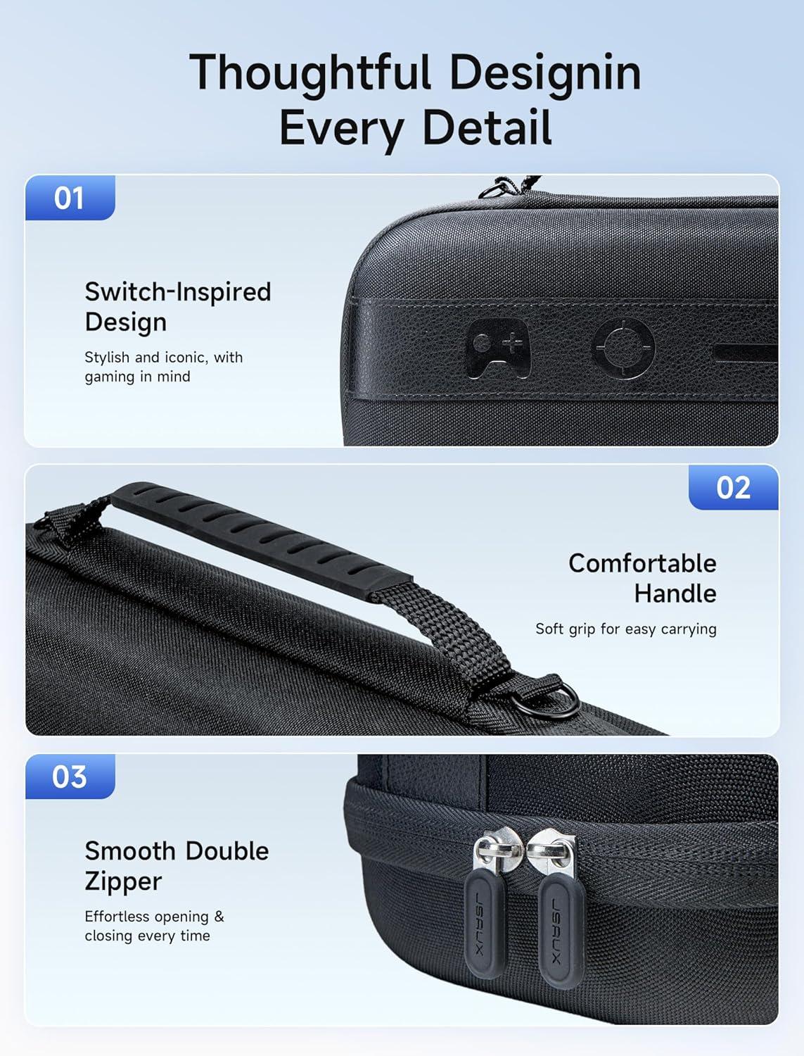 imageJSAUX Slim Carrying Case for Nintendo Switch 2 2025 Portable Switch 2 Case with 10 Game Slots Protective Hard Shell for Travel and Storage BlueBlack