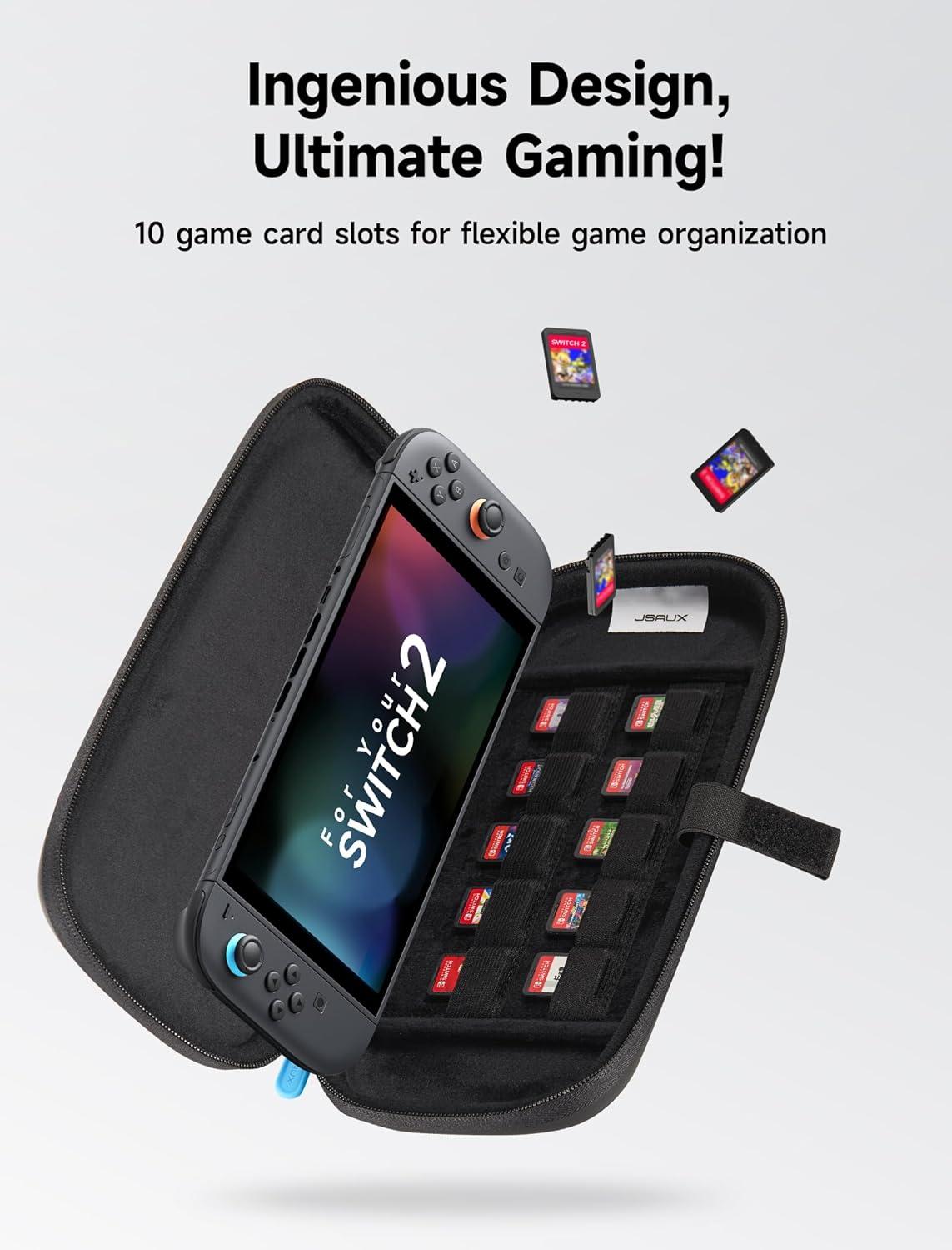 imageJSAUX Slim Carrying Case for Nintendo Switch 2 2025 Portable Switch 2 Case with 10 Game Slots Protective Hard Shell for Travel and Storage BlueBlack