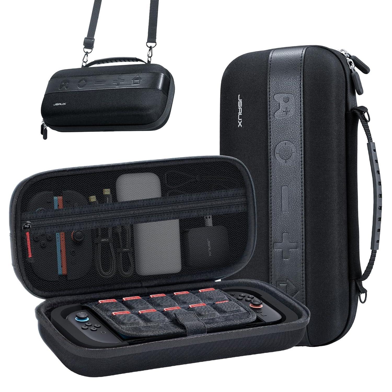 imageJSAUX Slim Carrying Case for Nintendo Switch 2 2025 Portable Switch 2 Case with 10 Game Slots Protective Hard Shell for Travel and Storage BlueBlack