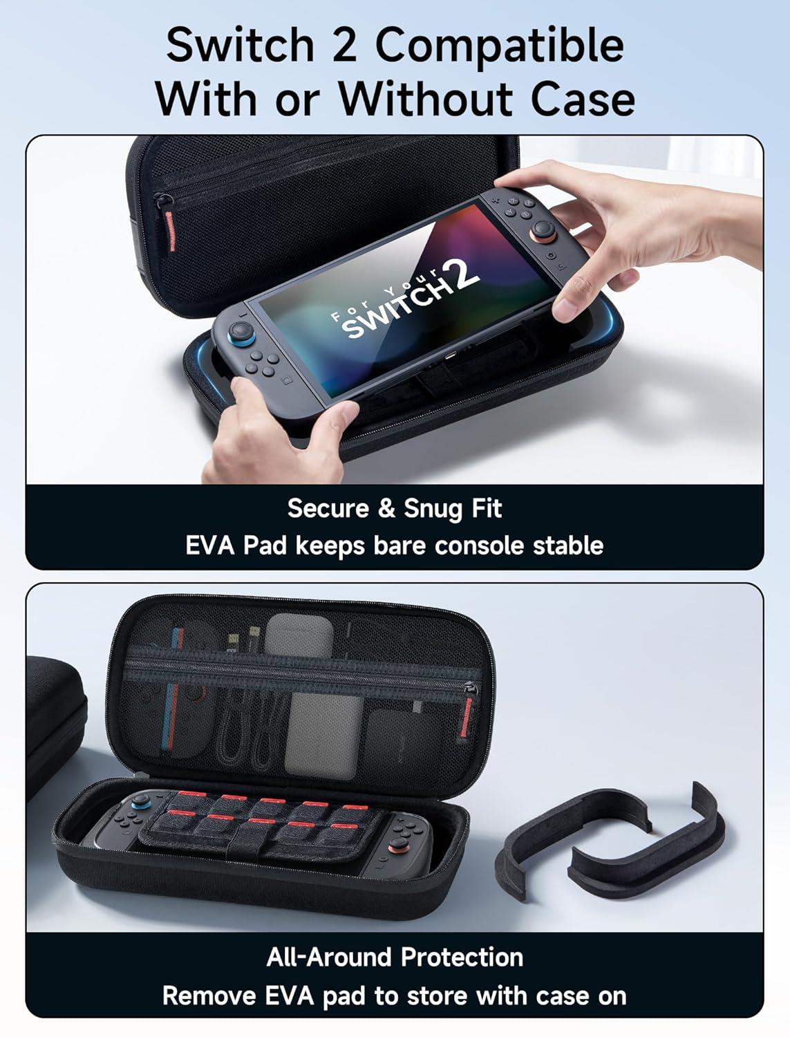 imageJSAUX Slim Carrying Case for Nintendo Switch 2 2025 Portable Switch 2 Case with 10 Game Slots Protective Hard Shell for Travel and Storage BlueBlack