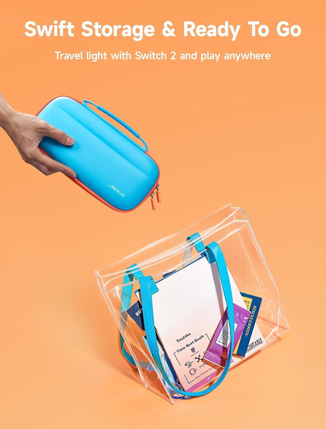 imageJSAUX Slim Carrying Case for Nintendo Switch 2 2025 Portable Switch 2 Case with 10 Game Slots Protective Hard Shell for Travel and Storage BlueBlue