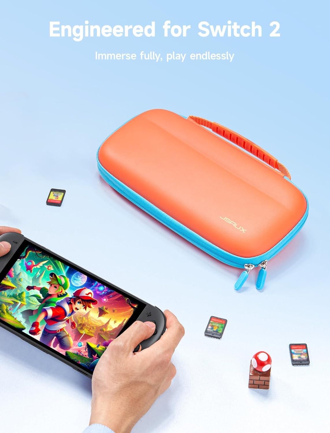imageJSAUX Slim Carrying Case for Nintendo Switch 2 2025 Portable Switch 2 Case with 10 Game Slots Protective Hard Shell for Travel and Storage BlueOrange