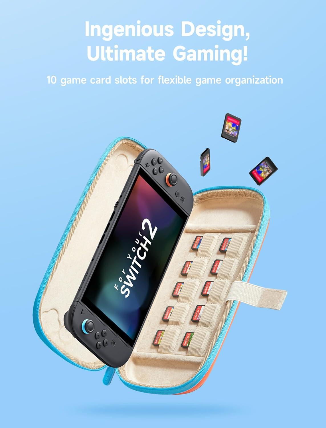 imageJSAUX Slim Carrying Case for Nintendo Switch 2 2025 Portable Switch 2 Case with 10 Game Slots Protective Hard Shell for Travel and Storage BlueOrange