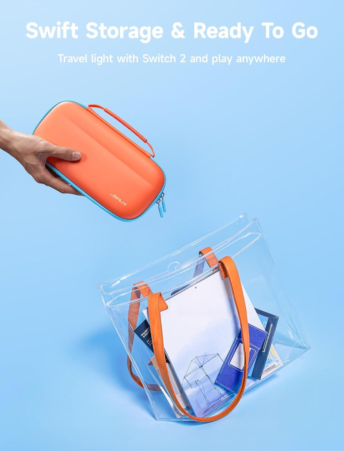 imageJSAUX Slim Carrying Case for Nintendo Switch 2 2025 Portable Switch 2 Case with 10 Game Slots Protective Hard Shell for Travel and Storage BlueOrange
