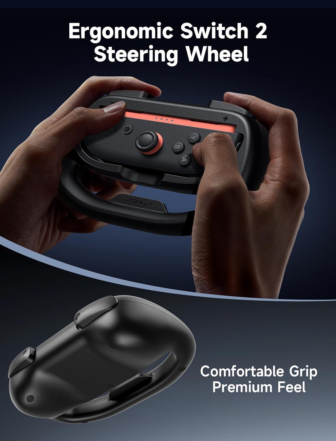 imageJSAUX Steering Wheels for Nintendo Switch 2 JoyCon Controller Compatible with Mario Kart 98 Deluxe Realistic Racing Experience with Comfortable Grip Switch 2 JoyCon Controller Accessories2X Black