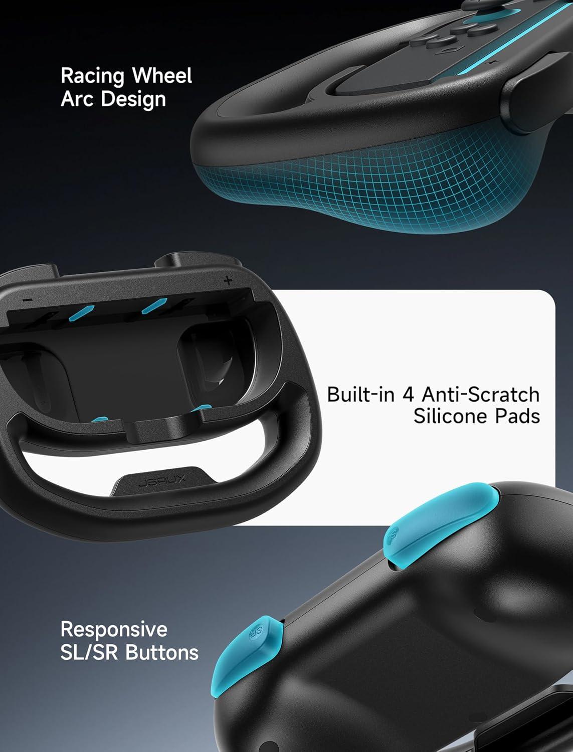 imageJSAUX Steering Wheels for Nintendo Switch 2 JoyCon Controller Compatible with Mario Kart 98 Deluxe Realistic Racing Experience with Comfortable Grip Switch 2 JoyCon Controller Accessories2X Black