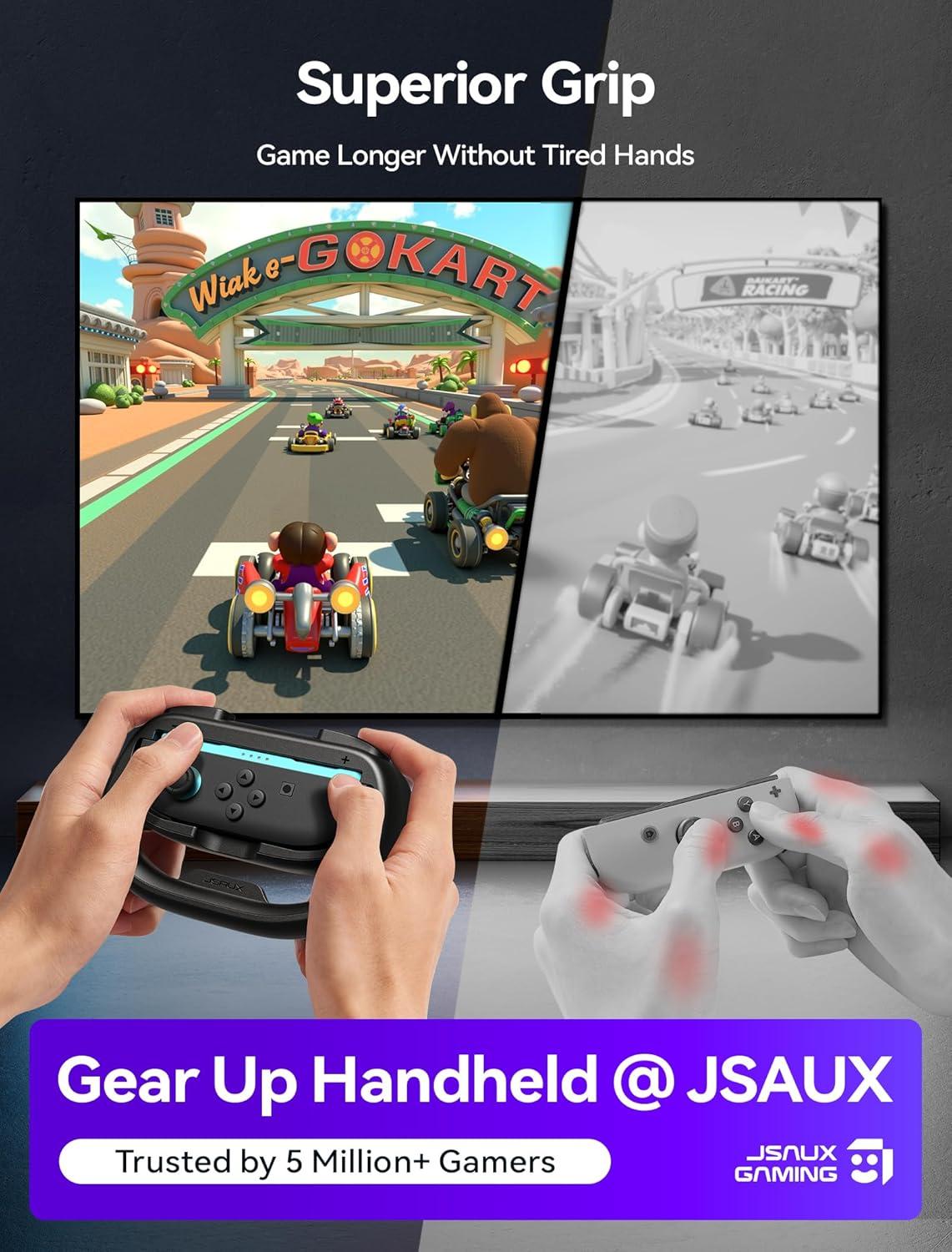 imageJSAUX Steering Wheels for Nintendo Switch 2 JoyCon Controller Compatible with Mario Kart 98 Deluxe Realistic Racing Experience with Comfortable Grip Switch 2 JoyCon Controller Accessories2X Black