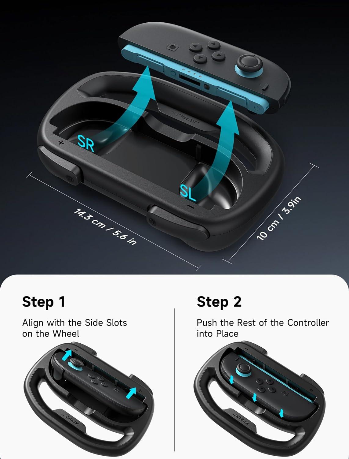 imageJSAUX Steering Wheels for Nintendo Switch 2 JoyCon Controller Compatible with Mario Kart 98 Deluxe Realistic Racing Experience with Comfortable Grip Switch 2 JoyCon Controller Accessories2X Black